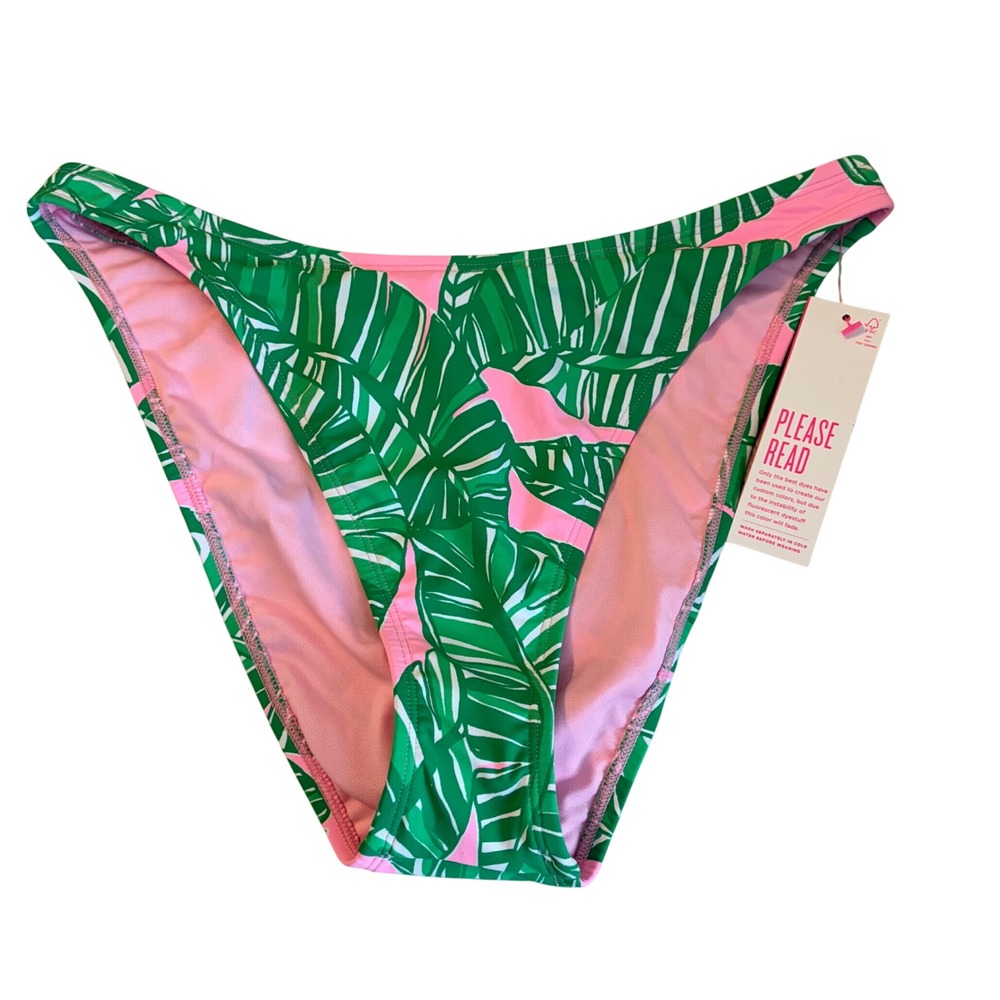 Lilly Pulitzer Pico High Cut Bikini Bottom Pink Green Lets Go Bananas 12 NEW